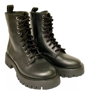 NEW Steve Madden Women's Black Leather Combat Boots Lace Up Booties Size 5.5 M